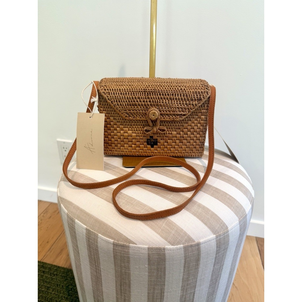 Handwoven Rattan Bag Leather Strap Crossbody Shoulder Wicker Brown Boho Bali NEW
